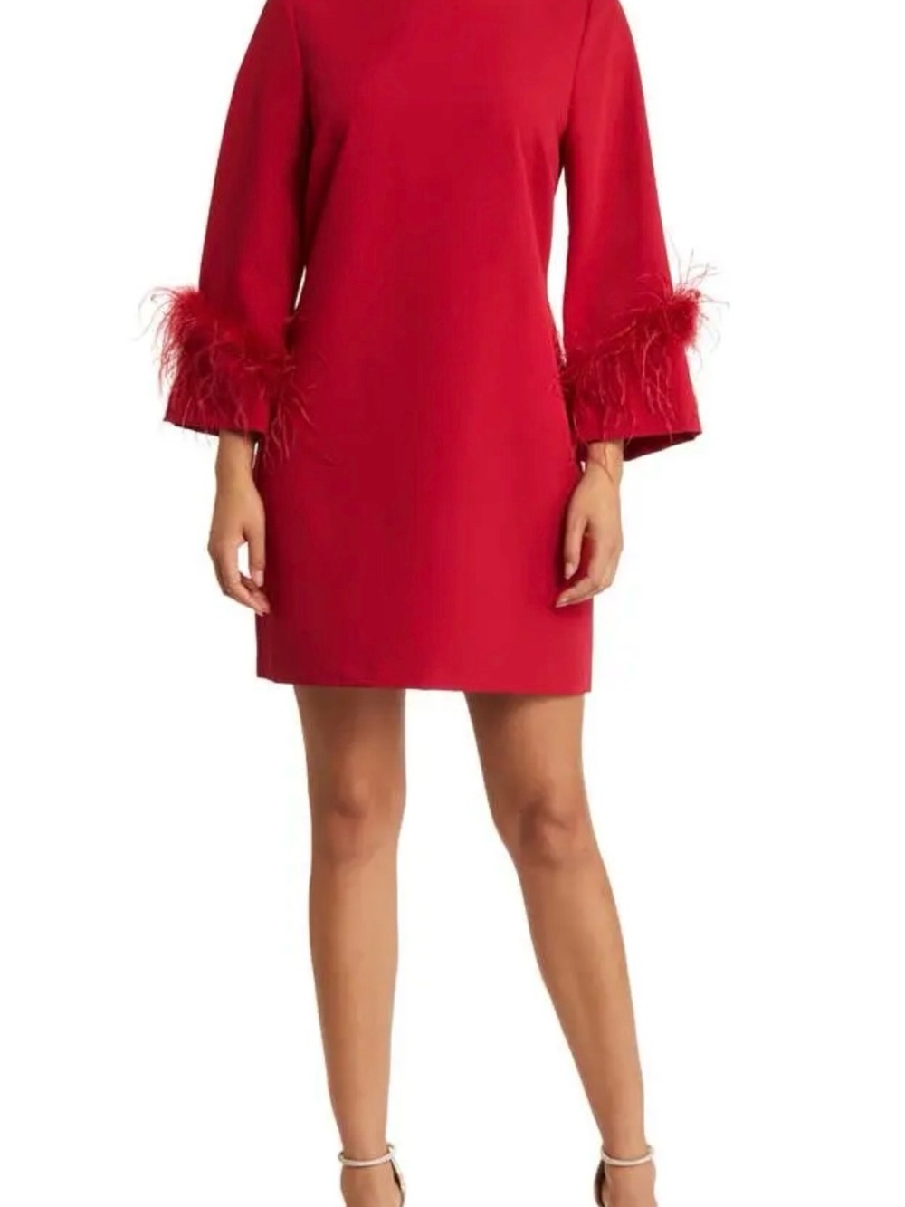 Sam Edelman Feather Trim Three-Quarter Sleeve Sheath Cocktail Dress